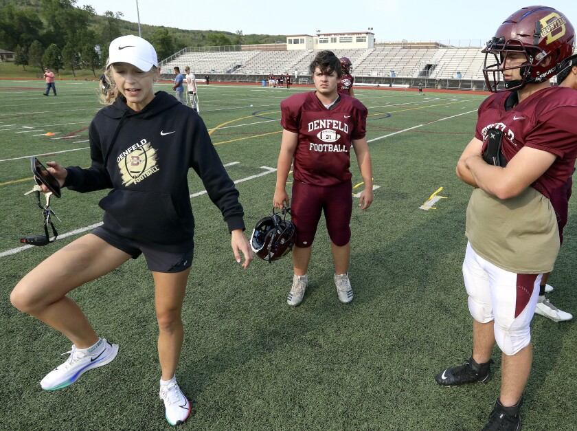 Denfeld football assistant coach Alissa Boyhtari at practice.